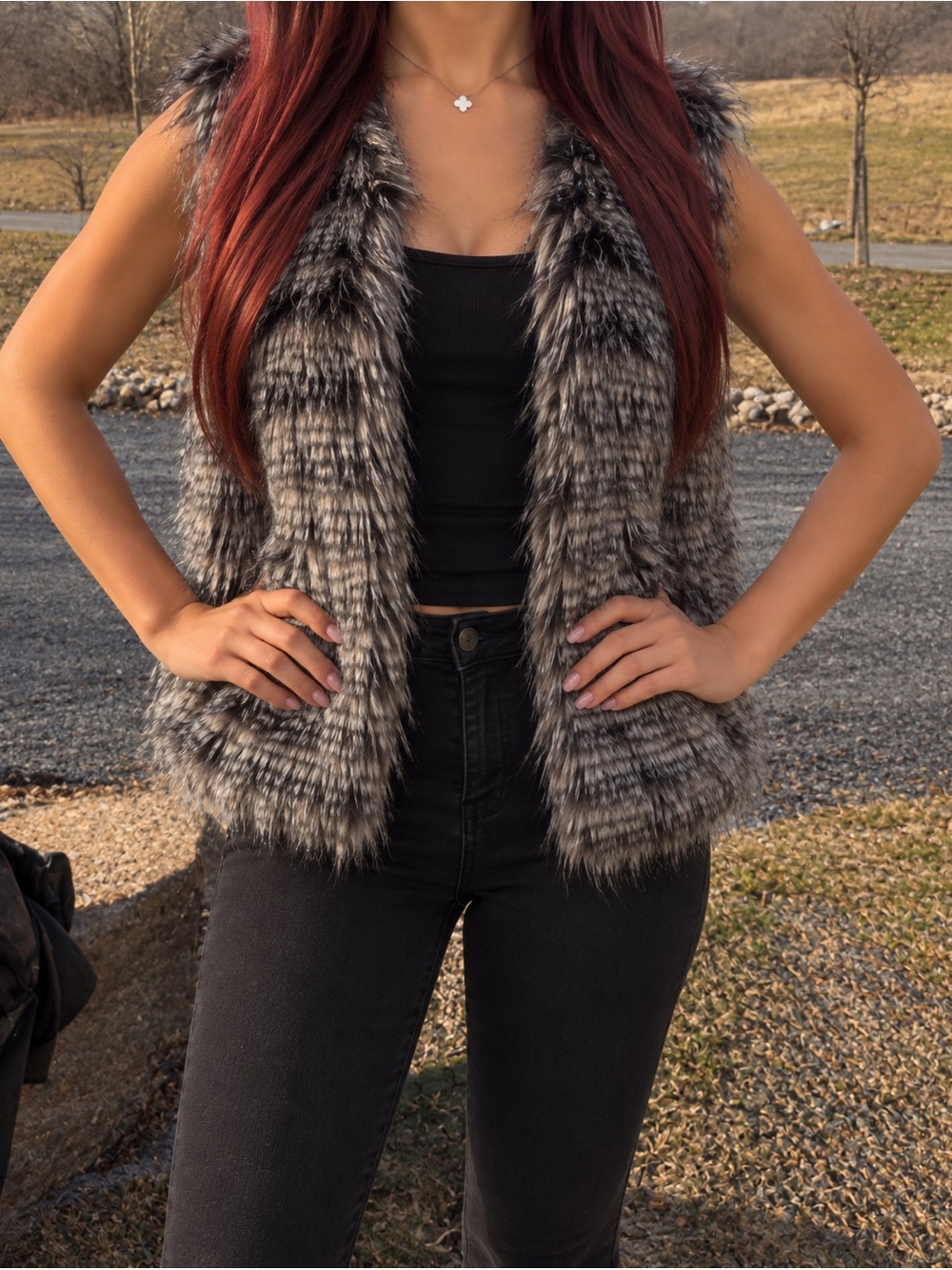 Gray Faux Fur Vest